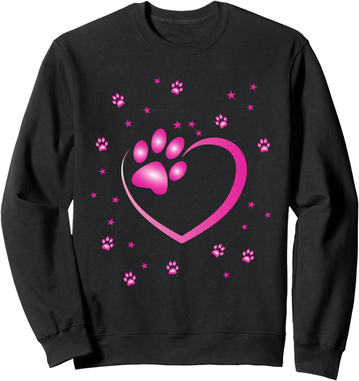 Herz mit Pfote von Hund oder Katze für Frauchen Herrchen Sweatshirt