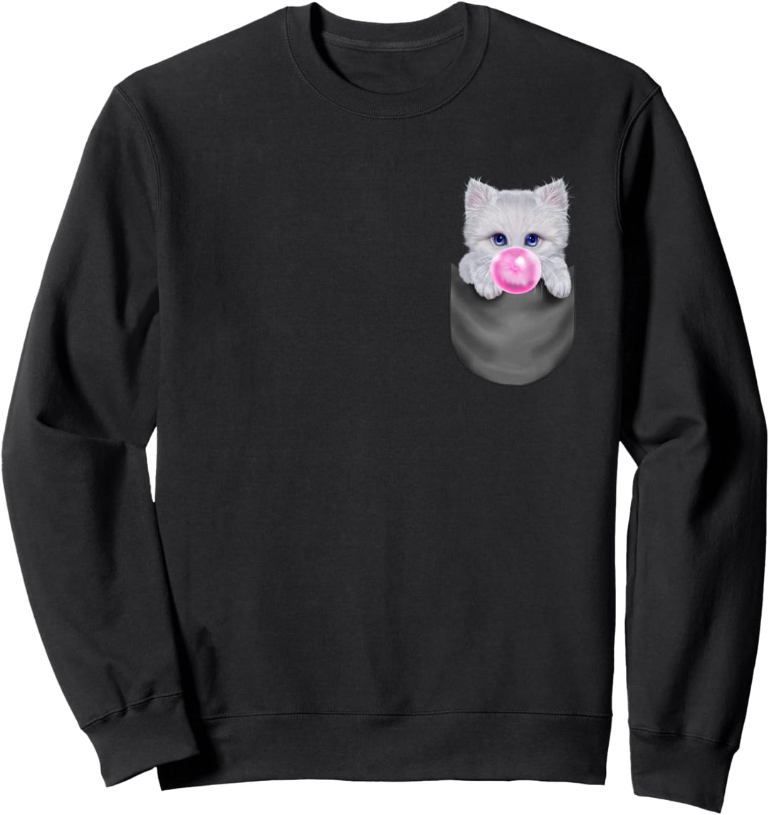 Weisse Katze mit Kaugummi in der Tasche Sweatshirt