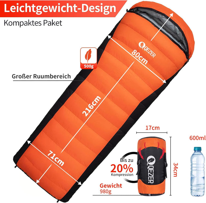 Daunenschlafsack,schlafsack kleines packmass , 600FP+ Premium-Daunen, 12°C bis -24°C, leicht und war