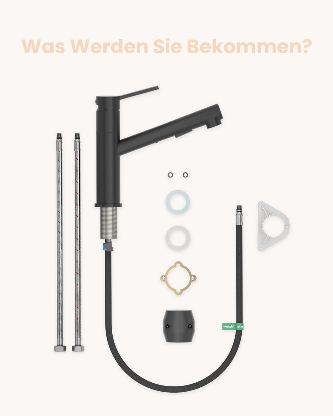 DAYONE Wasserhahn Küche Schwarz, Hochdruck Küchenarmatur Ausziehbar, Spültischarmatur mit 2 Sprühfun