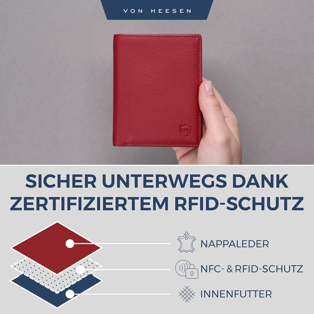 VON HEESEN® Leder Geldbörse Herren & RFID Schutz I Echtleder Geldbeutel für Männer & Damen I Portemo