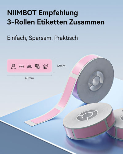 NIIMBOT Etiketten Selbstklebender Etikettenband für D110/D11/D101 Etikettendrucker, 12 x 40mm (0,47'