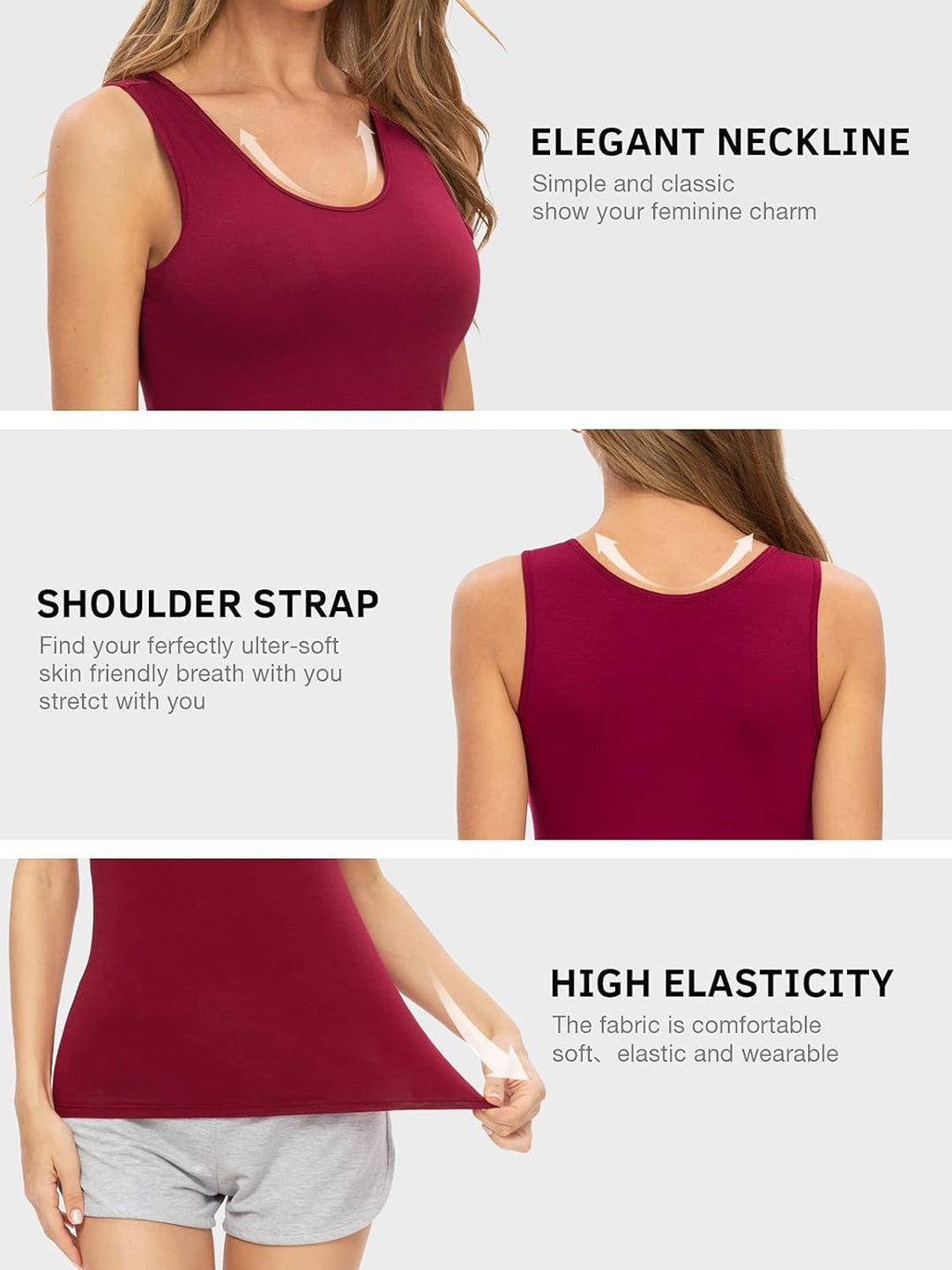 Tank Tops für Damen Unterhemd Stretch Workout Tops 4-er Pack S 4-pack Schwarz/Grau/Weiss/Weinrot, S