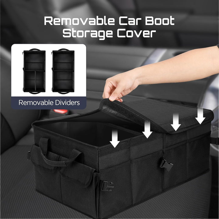 Cozary Auto Organizer mit Deckel, Faltbare Auto Kofferraum Organizer Aufbewahrungsbox, Rutschfester