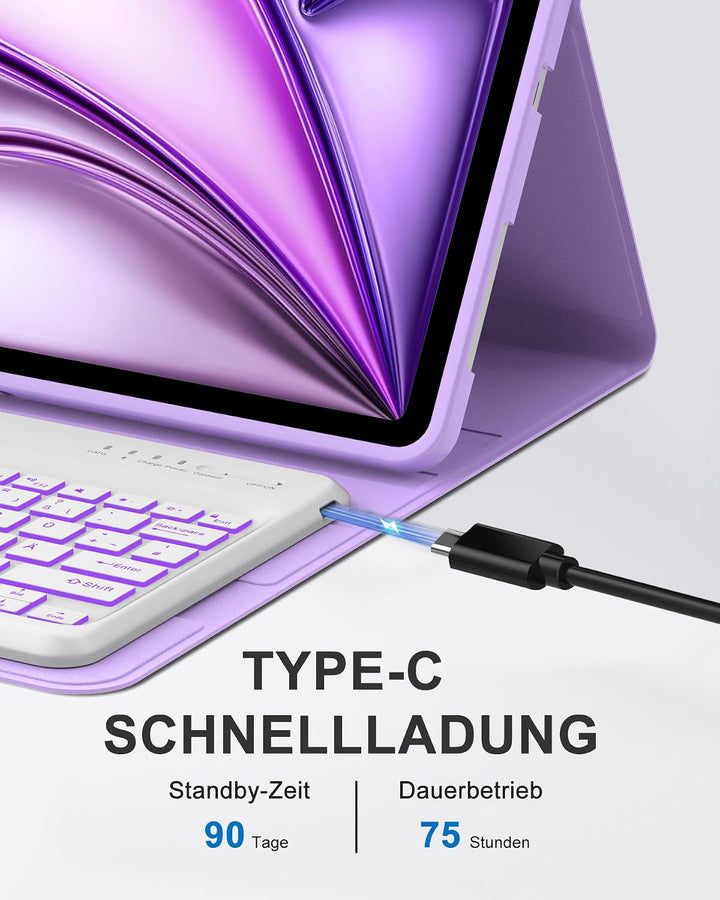 Beleuchtete Tastatur für iPad Air 13" (2026 M4/2025 M3/2024 M2) & Pro 12.9" (2018-2022), 7-Farben RG