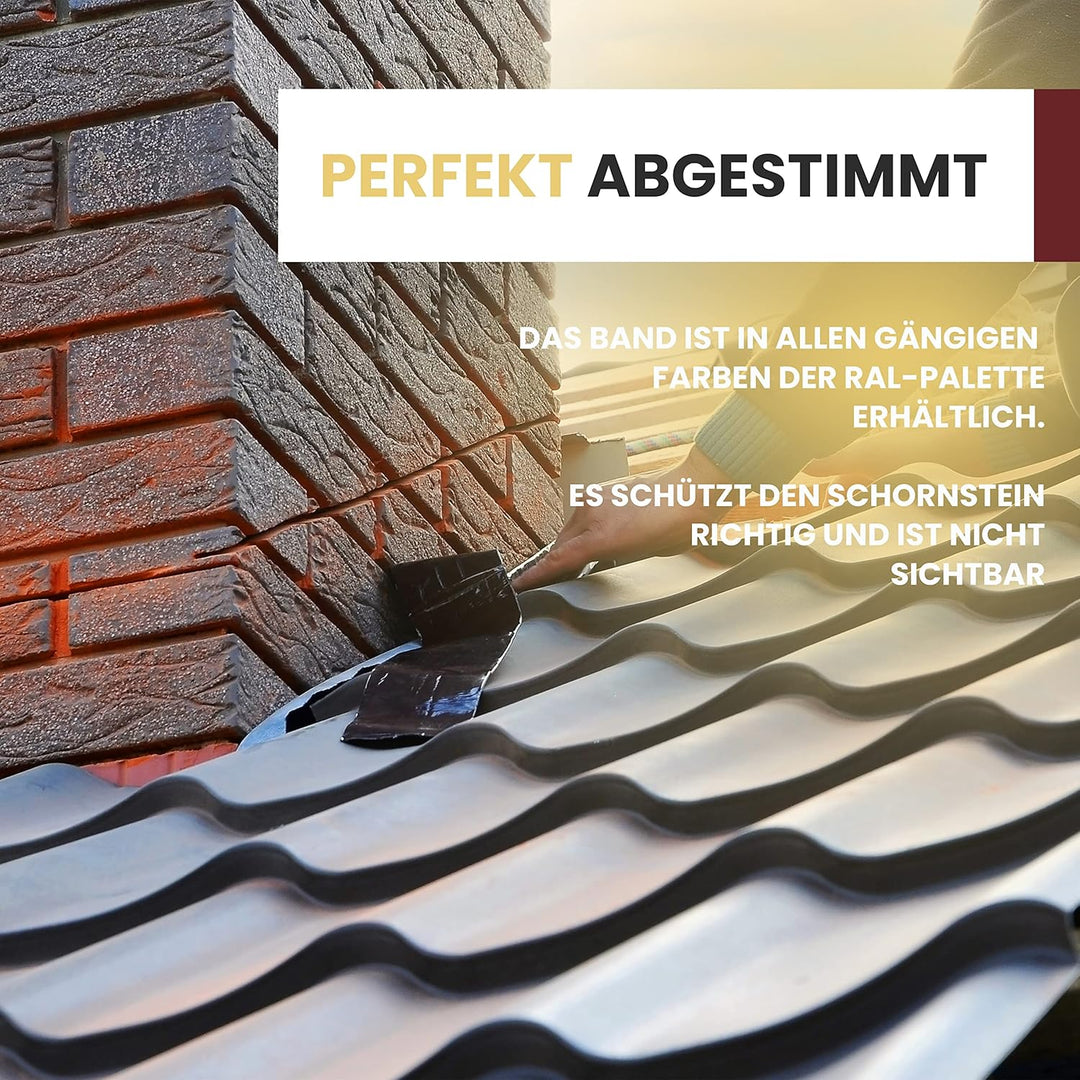 Seiletech.de Blei geriffelte Kaminanschlussband – 300mm – 35m – 7 x 5m – Kastanie RAL 8012 – selbstk