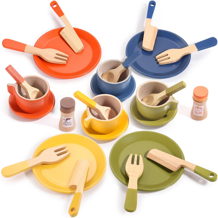 GAGAKU Geschirrset aus Holz Kinder Kinderküchen Spielküche Zubehör Küchenzubehör Kinder Holz 1_helle