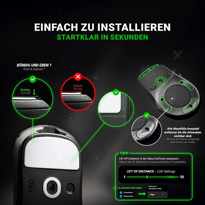 SensoryBoost HPS Glides (2er Set) kompatibel mit Logitech G502 Lightspeed - Balance aus Speed &amp; Kont
