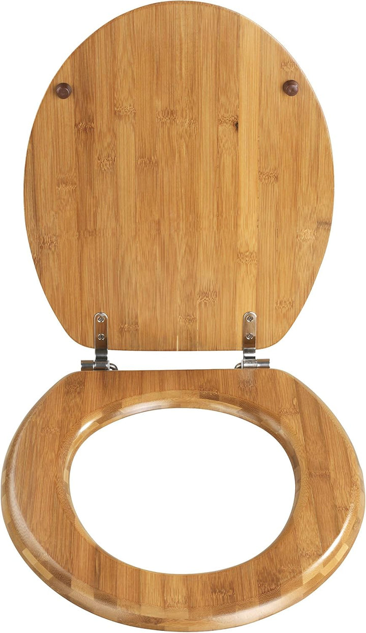WENKO WC-Sitz Bambus, Toilettensitz aus echtem Bambus, WC-Deckel mit rostfreien Edelstahl-Scharniere