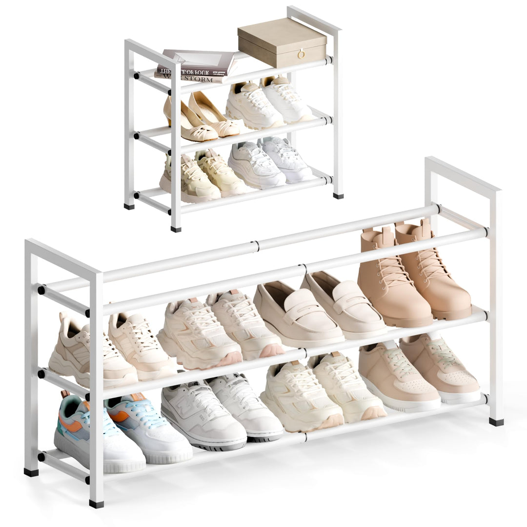 Bumusty Schuhregal 3 Etagen Ausziehbar, 45 bis 83 cm Verstellbar Metall Schuhablage, für kleine Räum