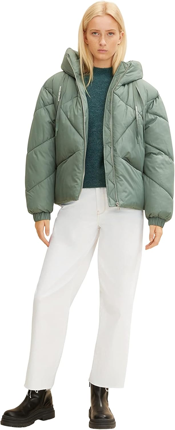 TOM TAILOR Denim Damen Pullover mit umgeschlagenem Ärmel M 30358 - Green Dust Melange, M 30358 - Gre