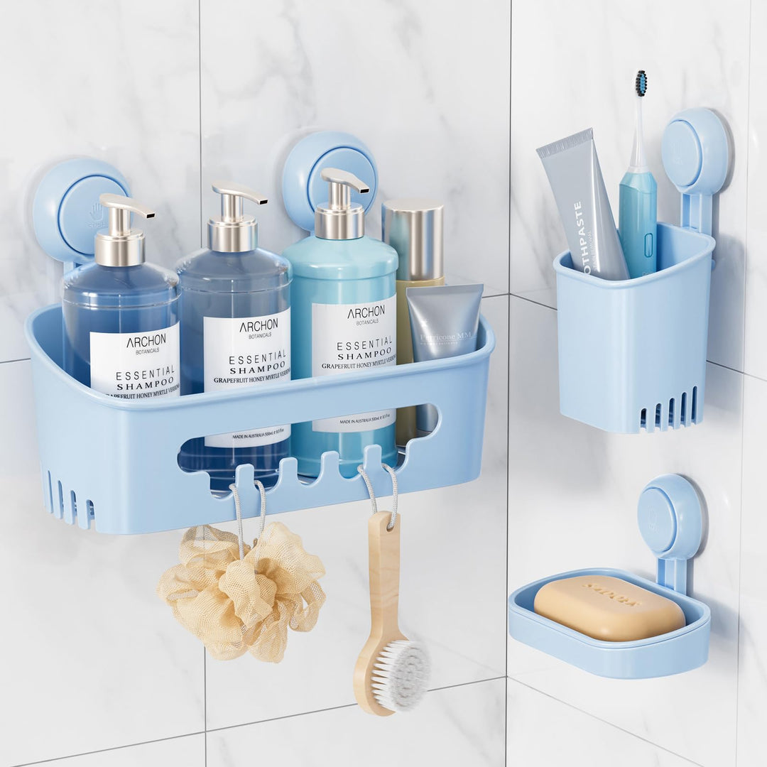 LEVERLOC Duschablage Ohne Bohren Saugnapf Dusche Organizer Grosse Kapazität Bad Organizer Ohne Bohre