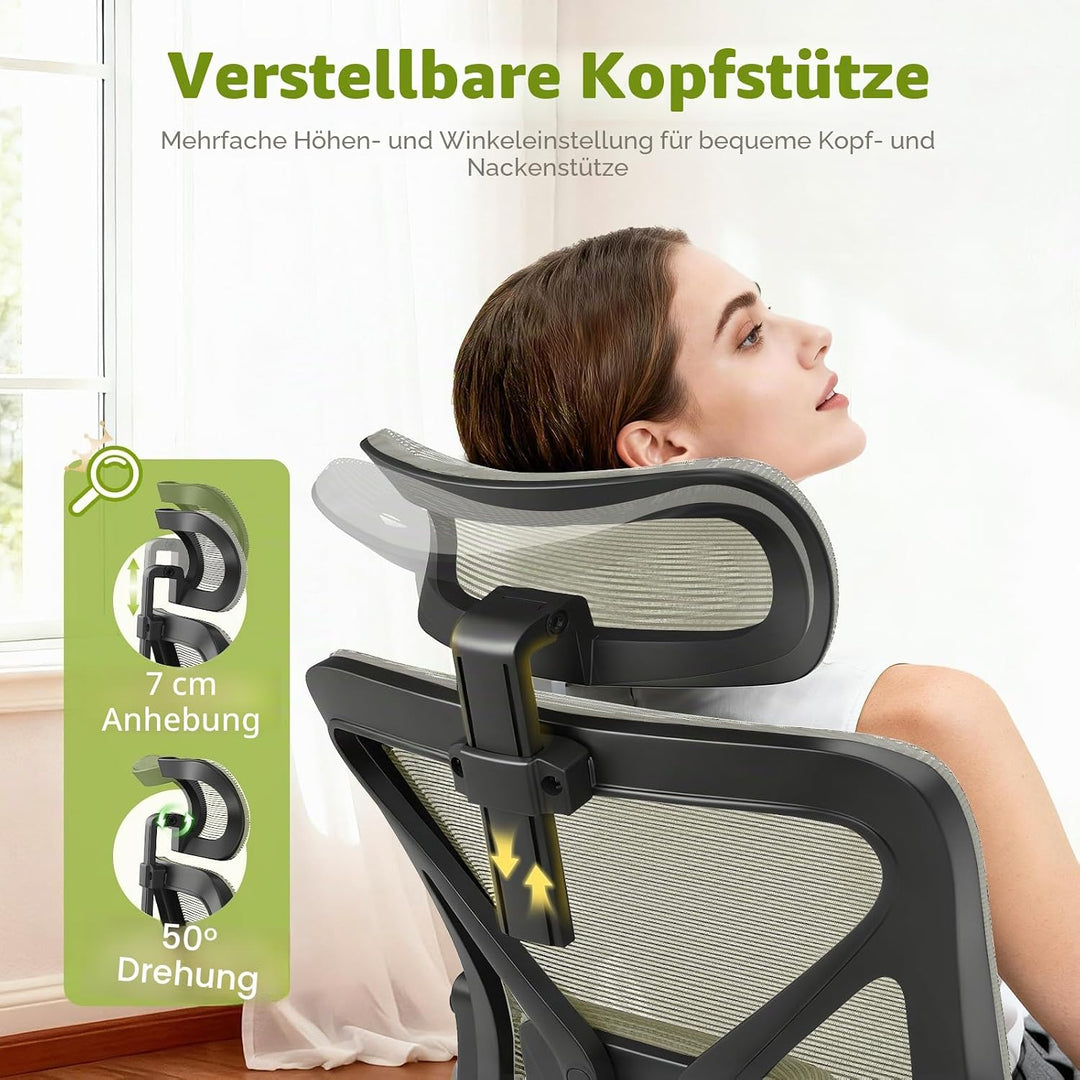 Bürostuhl, ergonomischer Schreibtischstuhl mit gepolsterter Lendenwirbelstütze und hochklappbaren Ar