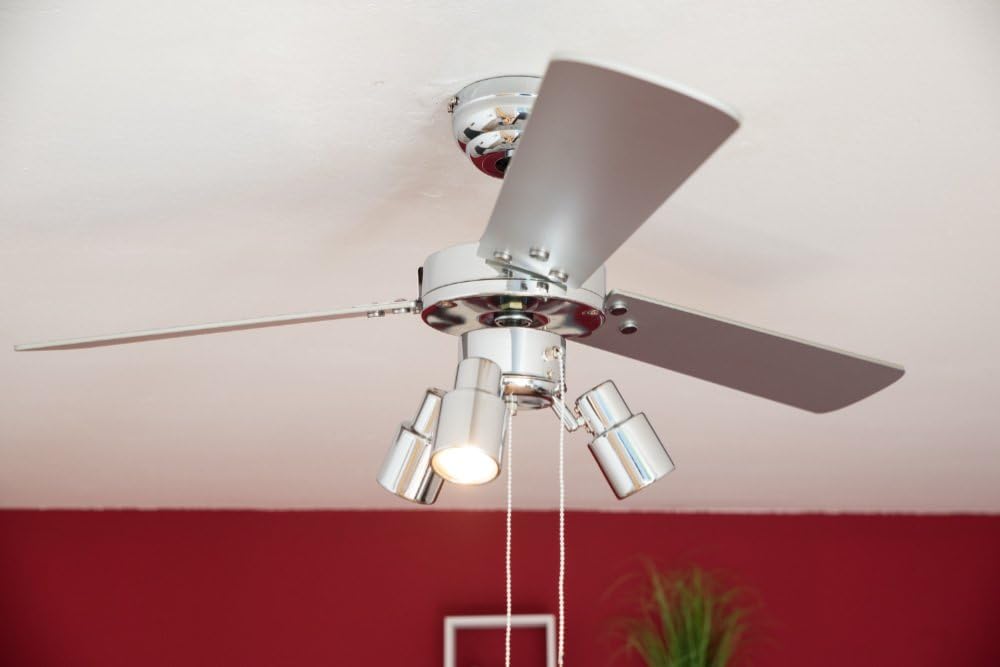 aireRyder - Cyrus Deckenventilator mit Beleuchtung, Leiser Ventilator mit Zugschalter in glänzendem