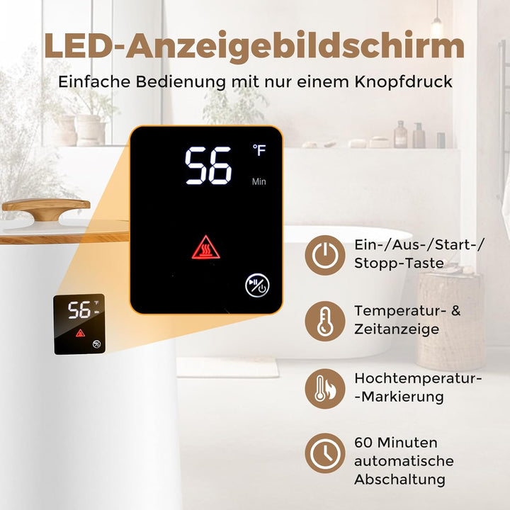 COSTWAY 18L Handtuchwärmer Eimer, Deckenwärmer mit LED-Anzeige & automatischer Abschaltung, tragbare