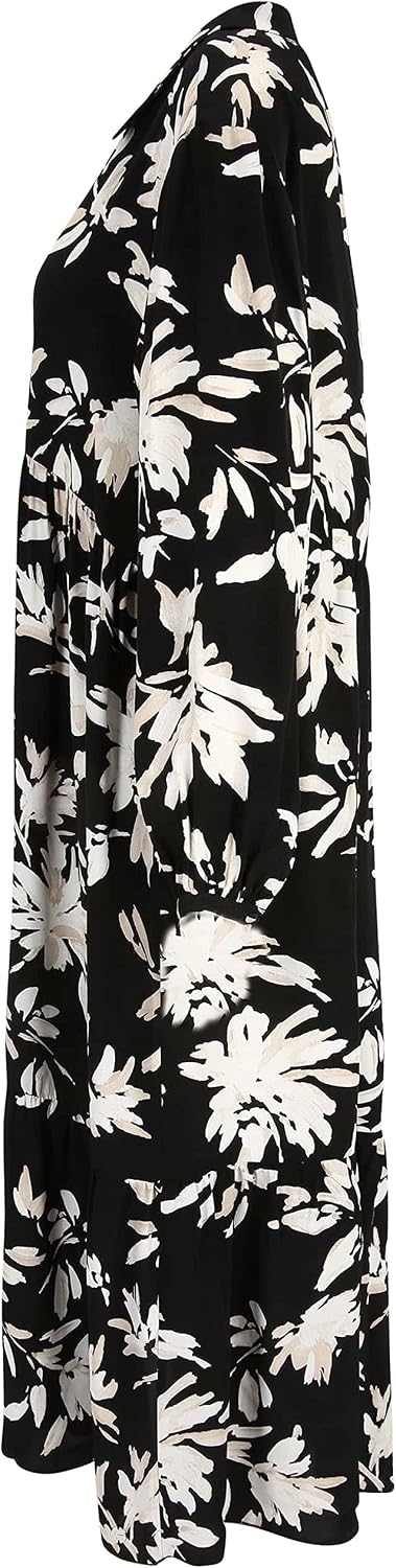 Tamaris Damen AUBURN AOP Langes trapes Kragen Kleid 36 Black Flower Aop, 36 Black Flower Aop