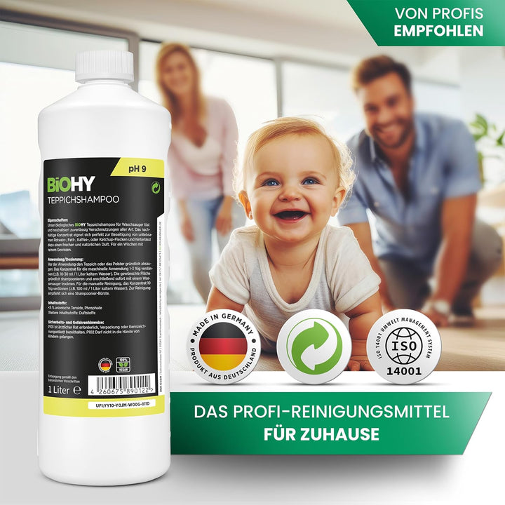 BiOHY Teppichshampoo (9 x 1 Liter) | Teppichreiniger Konzentrat | ideal gegen hartnäckige Flecken |