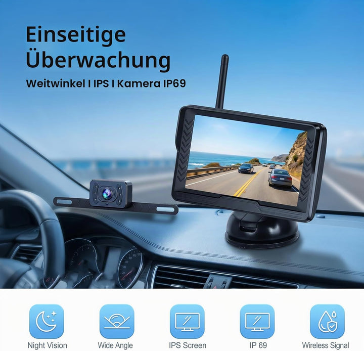 Hikity 5 Zoll AHD IPS Display, Kabelloses Rückfahrkameraset für Zahlreiche Fahrzeugmodelle, wasserdi
