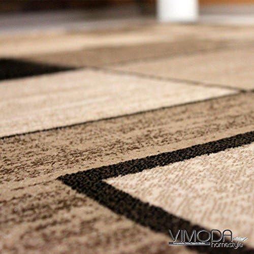 VIMODA Designer Teppich Wohnzimmer Braun Beige Kariert Retro mit geometrischen Motiven und Farbverla