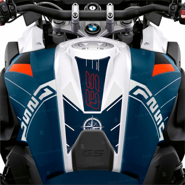 Tankpad 3D kompatibel mit Motorrad R 1250 GS Trophy Standard Non ADV von 2022 bis 2023 (Blau-Rot) Bl