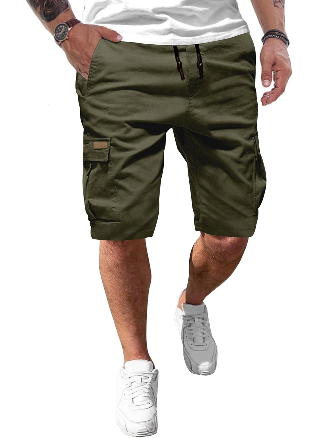 JMIERR Kurze Hosen Herren Baumwolle Cargo Shorts Herren Sommer Freizeithose mit Taschen L C Grün, L
