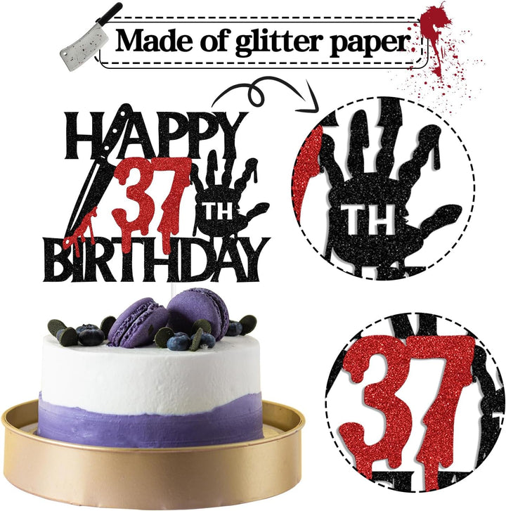 Schwarzer Glitzer-Killer "Happy 37th Birthday", Halloween-Zombie-Vampir-Dekoration, Halloween-Horror