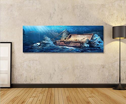 islandburner Bild Bilder auf Leinwand Schatztruhe Tauchen Unterwasser im Meer Panorama XXL Poster Le