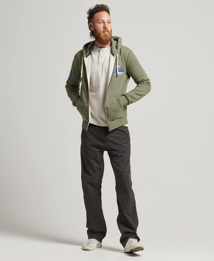 Superdry Herren Kapuzenjacke mit klassischem Logoprint Thrift Olivgrün Meliert S
