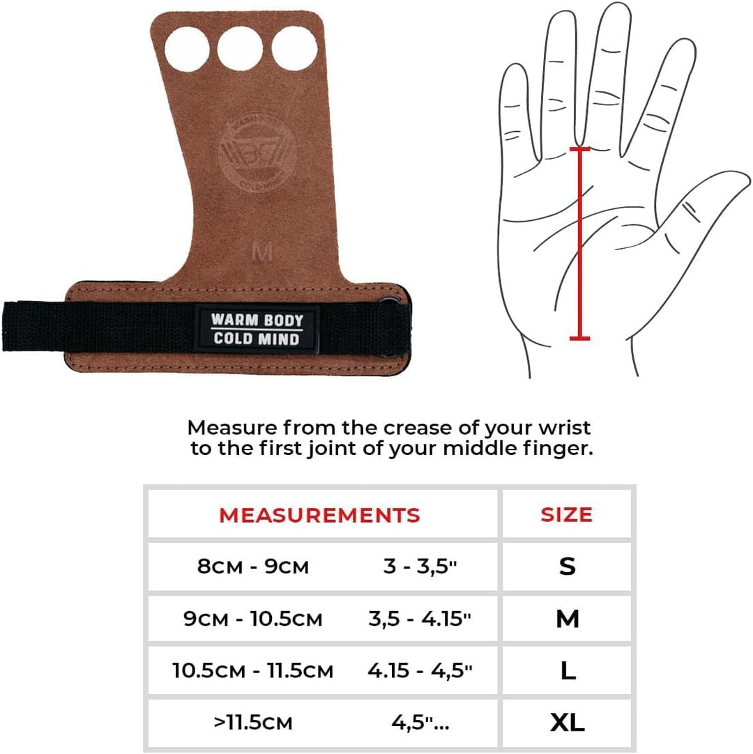 WARM BODY COLD MIND Leder Hand Grips - 3-Loch Handschuhe für Gewichtheben, Gymnastik, Crossfit, Pull