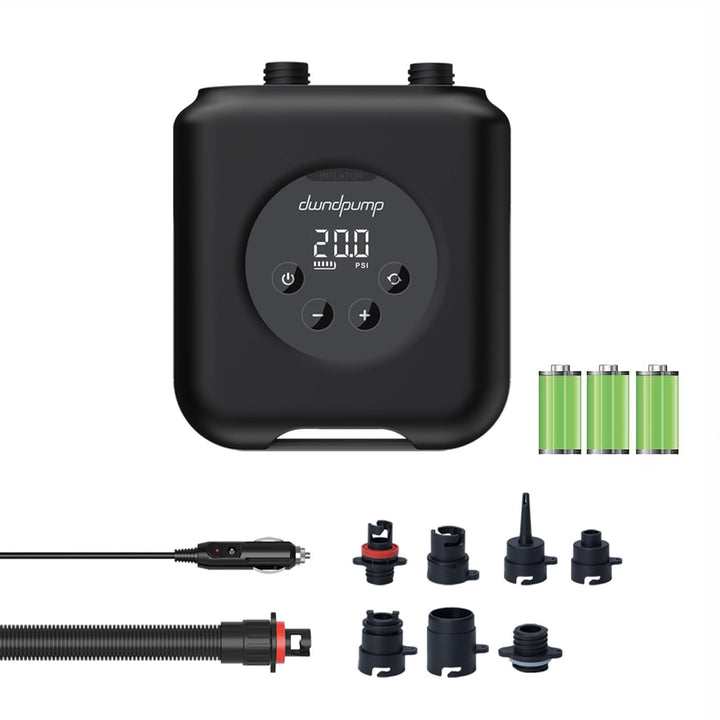dwndpump Elektrische SUP Pumpe HOBO PRO, Wiederaufladbare 20PSI | 12V Autoanschluss Zweistufige Kabe