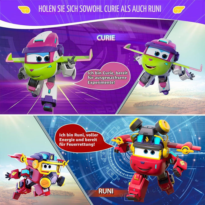 Super Wings Verwandelbares Spielzeug 2PCS Curie &amp; Runi, 2-in-1-Actionfiguren, Roboter-Spielzeug für