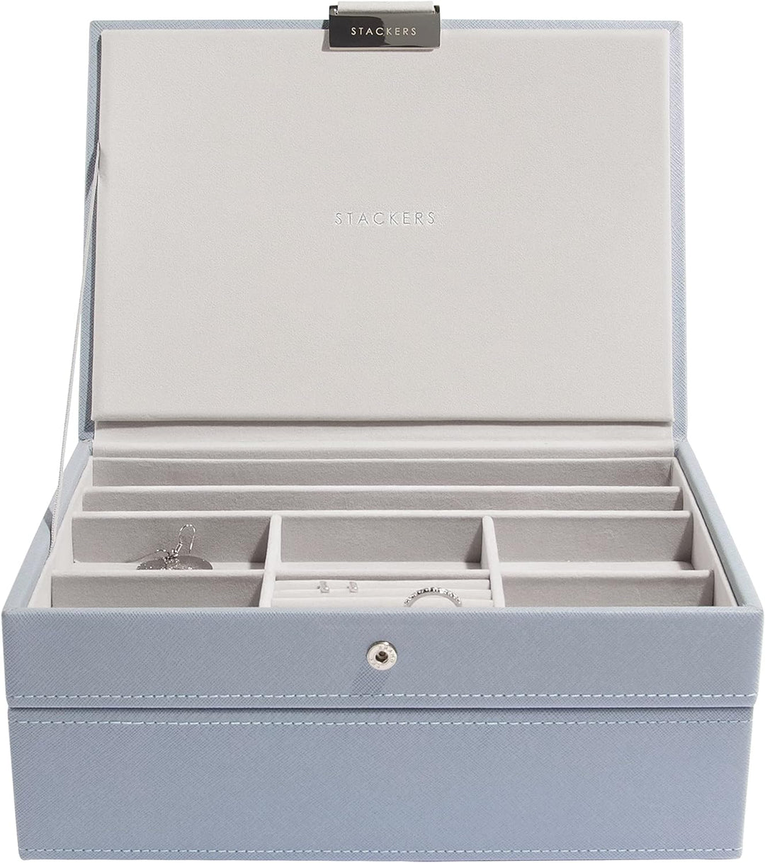 Stackers Dusky Blue Classic Medium Jewellery Box Set of 2, Dusky Blue