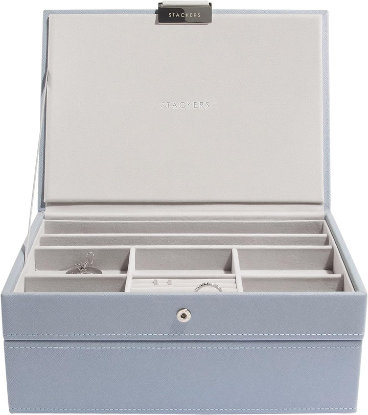 Stackers Dusky Blue Classic Medium Jewellery Box Set of 2, Dusky Blue