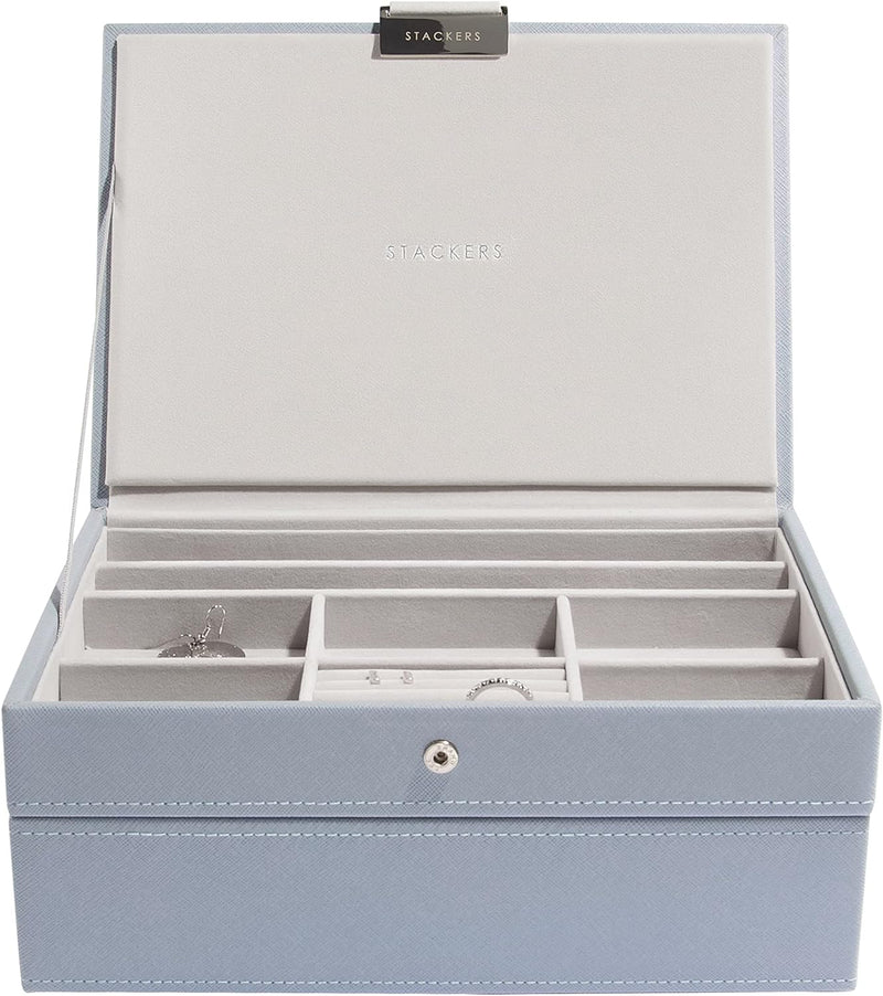 Stackers Dusky Blue Classic Medium Jewellery Box Set of 2, Dusky Blue