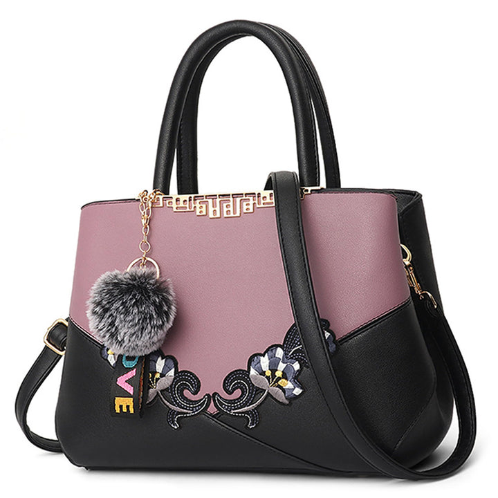 VARLIVOO Damen Handtasche Schultertasche Blumenmuster Frauen Umhängetasche Pom Pom Dekoration Shoppe