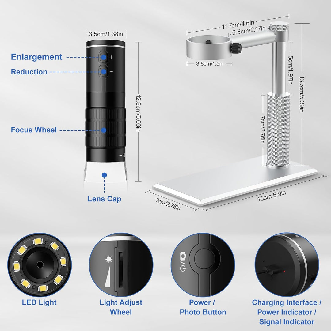 MAXLAPTER WiFi Digital Mikroskop, 50X-1000X Drahtloses Digital Handmikroskop für Erwachsene und Kind