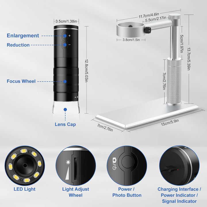 MAXLAPTER WiFi Digital Mikroskop, 50X-1000X Drahtloses Digital Handmikroskop für Erwachsene und Kind