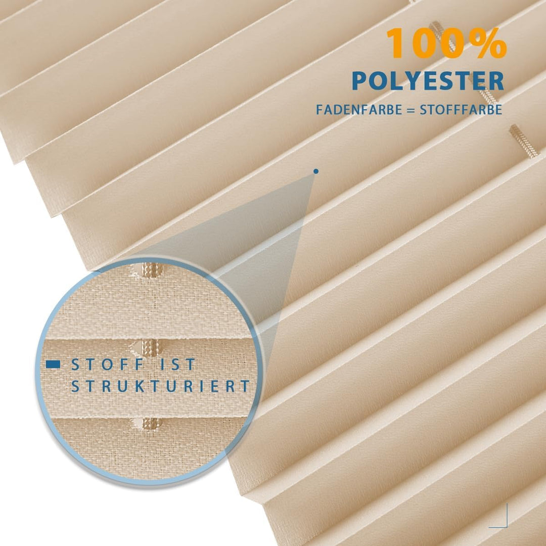 Allesin Plissee ohne Bohren Plissees Klemmfix Creme 35x90cm(BxH), Plisseerollo Faltrollo mit Klemmtr