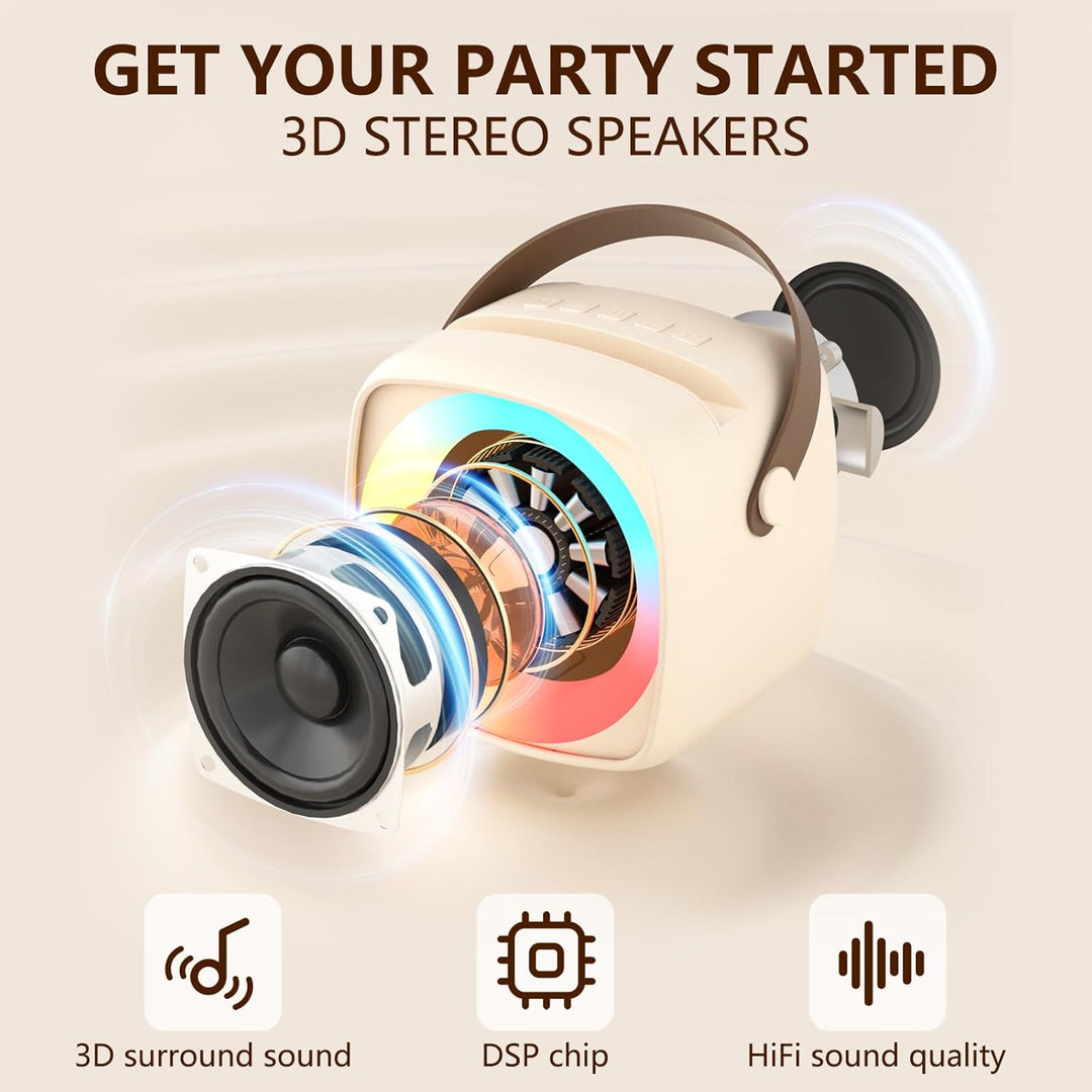 Karaoke Maschine 2 Mikrofone für Jungen Mädchen, tragbare Bluetooth-Lautsprecher mit dynamischen Lic