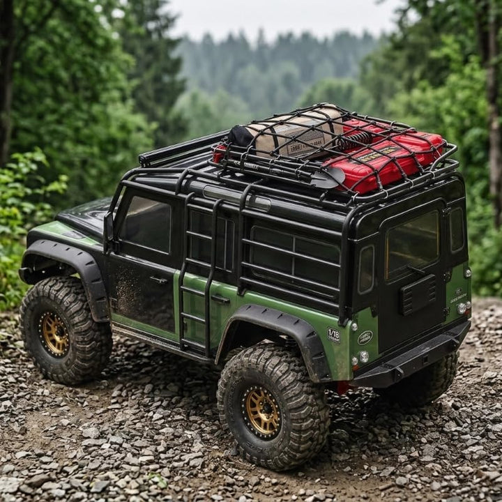 RC Crawler Zubehör, 1/10 Truck Dachträger Rc Zubehör Set 9 in 1 Tankaufbewahrungsbox, Gepäcknetz, Sc