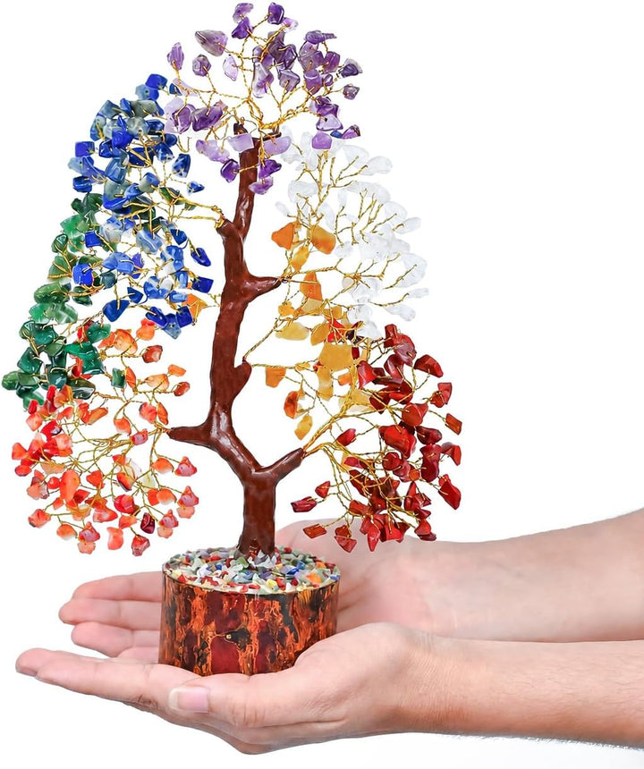 Seven Chakra Natural Gemstone Healing Tree Bonsai for Crystal Reiki Healing Balancing Good Luck Weal