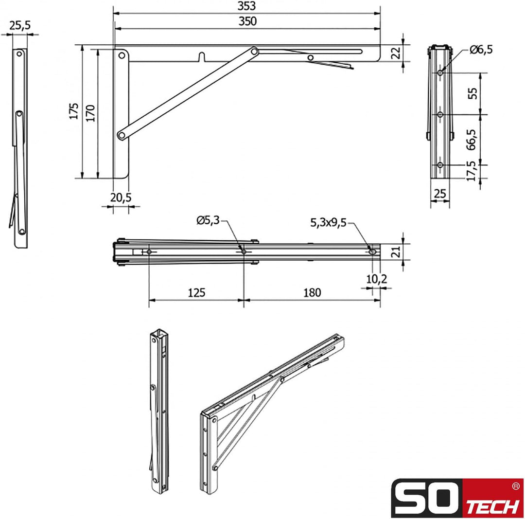 1 Paar Schwerlast- Klappkonsolen echt Edelstahl (350 x 175 mm) Tragkraft bis 150 kg, für die Wand-Mo
