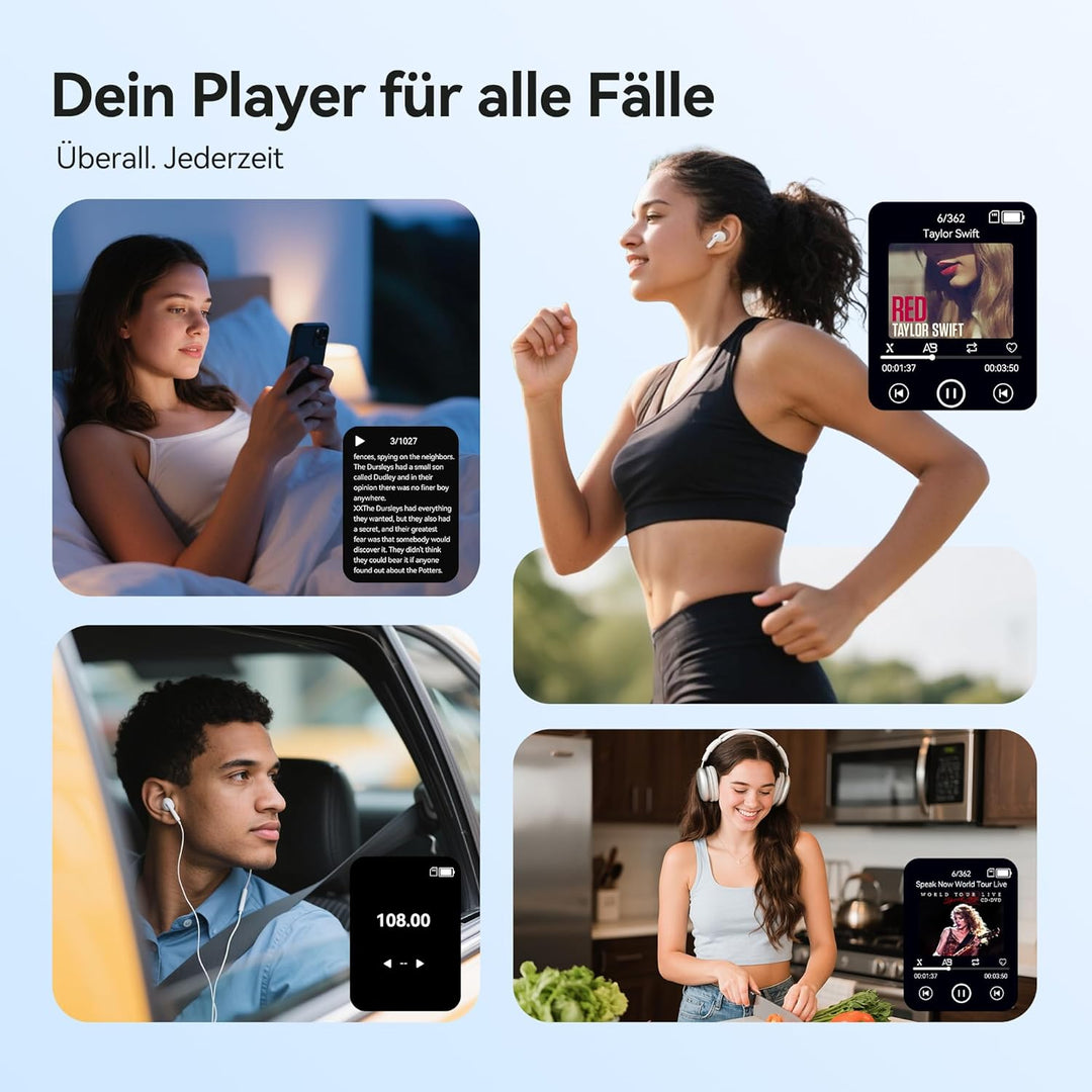 AGPTEK 128 GB MP3 Player mit Bluetooth 5.4, 2,4 Zoll Musik-Player mit One-Click-Aufnahme, eingebaute