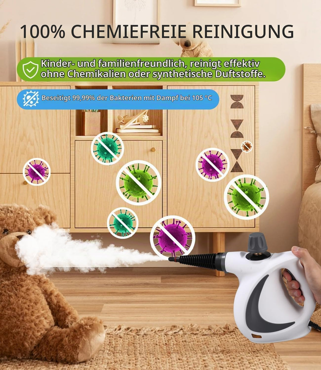 Dampfreiniger, 1050W Dampfreiniger Handgerät mit 12 Zubehör, 3,2 bar Dampfdruck Hand Steam Cleaner,