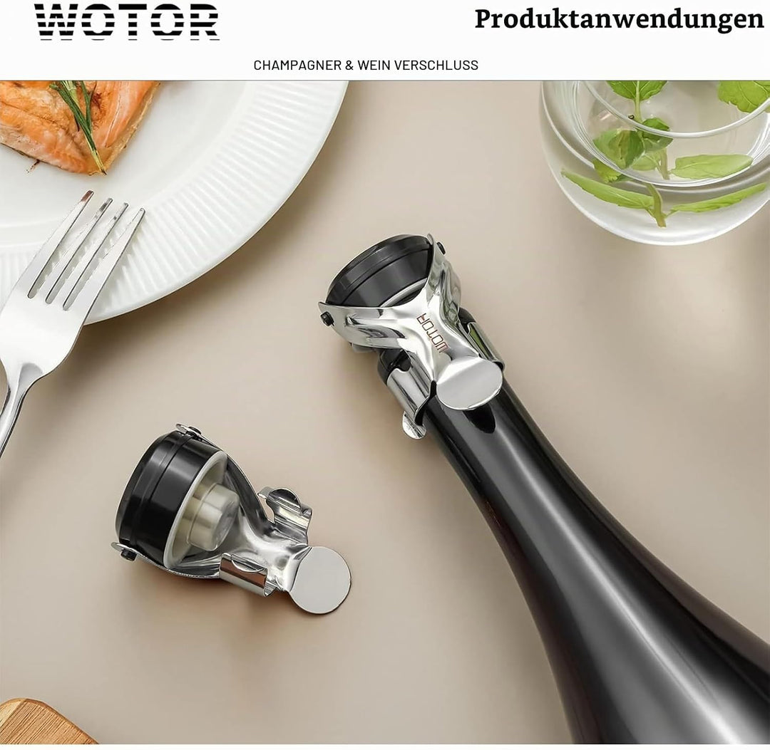 WOTOR Sektverschluss und Weinverschluss Edelstahl Sektflaschenverschluss Wiederverwendbar weinflasch