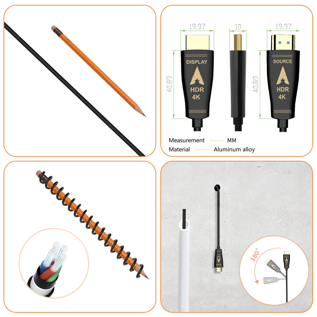 HDMI Glasfaser Kabel 10m unterstützt 4K60 4:4:4 Chroma, eARC, 18G/BPS HDR Dolby Vision und Atmos, HD