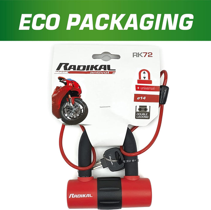 RADIKAL RK72120L Diebstahlsicherung Motorrad 2 in 1 Doppelfunktion Kettenschlaufe 120 cm und Mini U