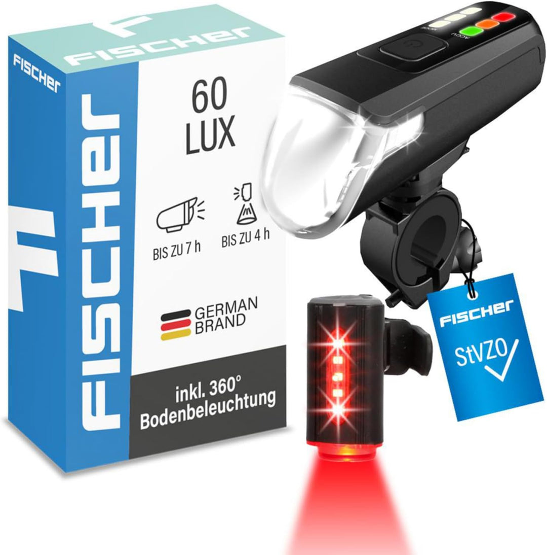 FISCHER USB Beleuchtungs-Set | Bodenleuchte für mehr Sichtbarkeit und Schutz | Frontlicht 60 Lux