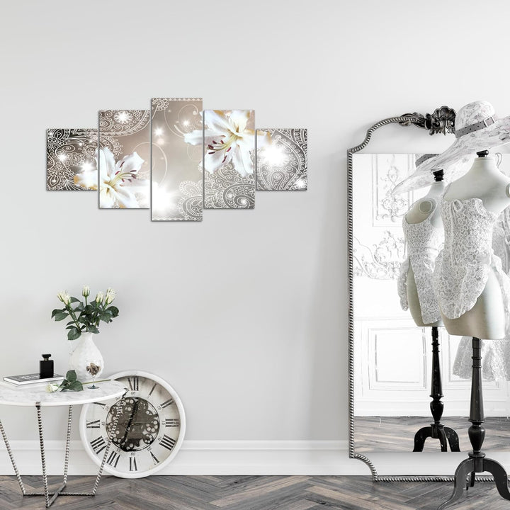 Runa Art Wandbilder Blumen Lilien 5 Teilig Bild auf Vlies Leinwand Deko Wohnzimmer Abstrakt Beige 00