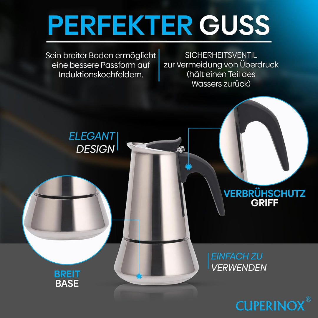 Italienische Espressokocher – Edelstahl – 12 Tassen 12 Standard, 12 Standard